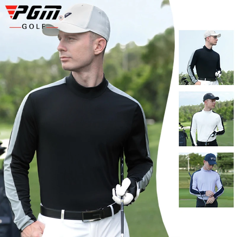 

PGM зимняя теплая нижняя рубашка для мужчин с воротником-стойкой, однотонные топы для гольфа, тенниса, мужские спортивные футболки с длинными рукавами для отдыха