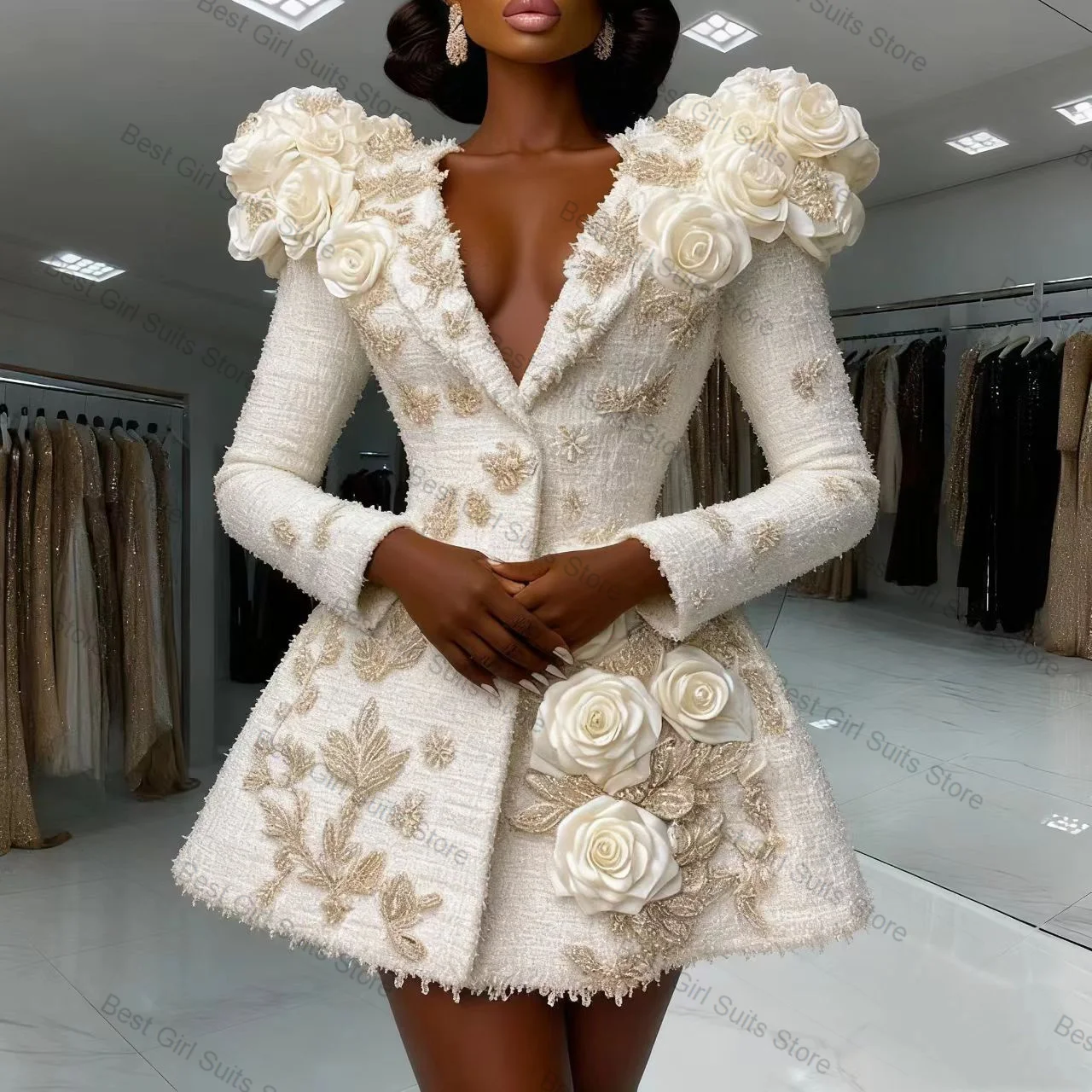 

Luxury Crystals Women Suit 1 Piece Blazer 3D Flower Formal Office Lady Jacket Customized Prom Wedding Guest Coat Outfit