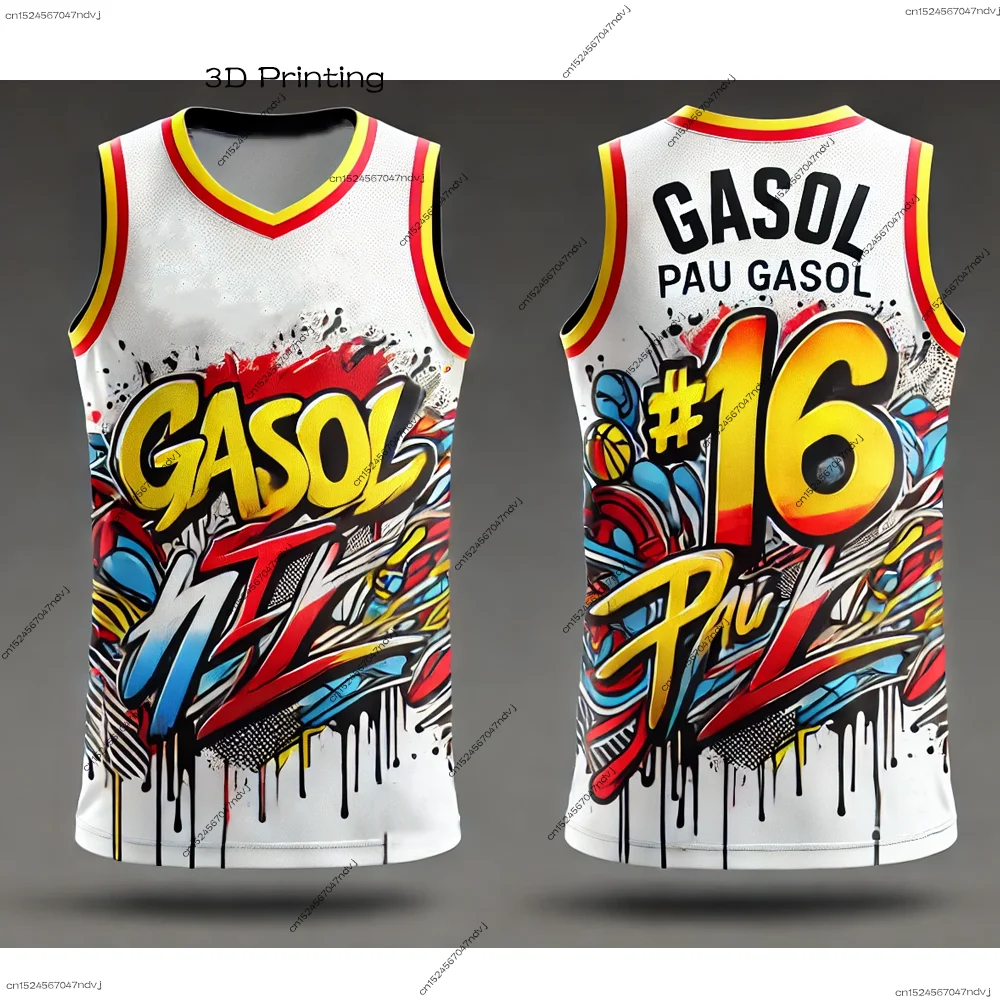 2025 New Arrivals Spanish Basketball Chat GPT Smart Design Graffiti Style Pau Gasol Basketball Jersey Basketball Sports Jersey