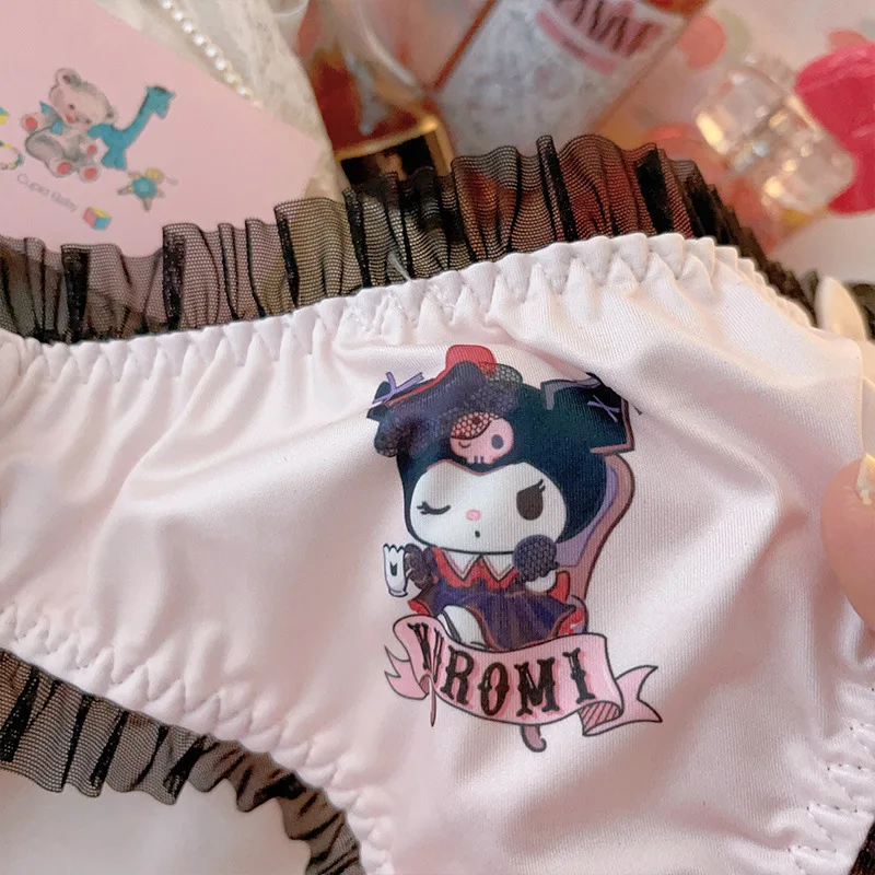 Sanrio cartoon kuromi anime peripheral cute pink black lace sexy underwear girls briefs bow tie gift kawaii new wholesale