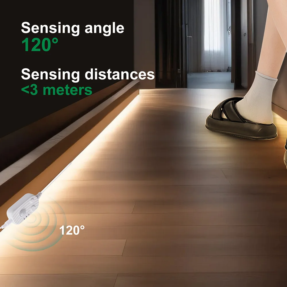 Bewegungsmelder, 5 V, LED-COB-Lichtleiste, batteriebetrieben, USB-betrieben, automatische EIN/AUS-Liner, Beleuchtungsdiode für Schrank, Kleiderschrank, Küche, Treppe – Detail 15