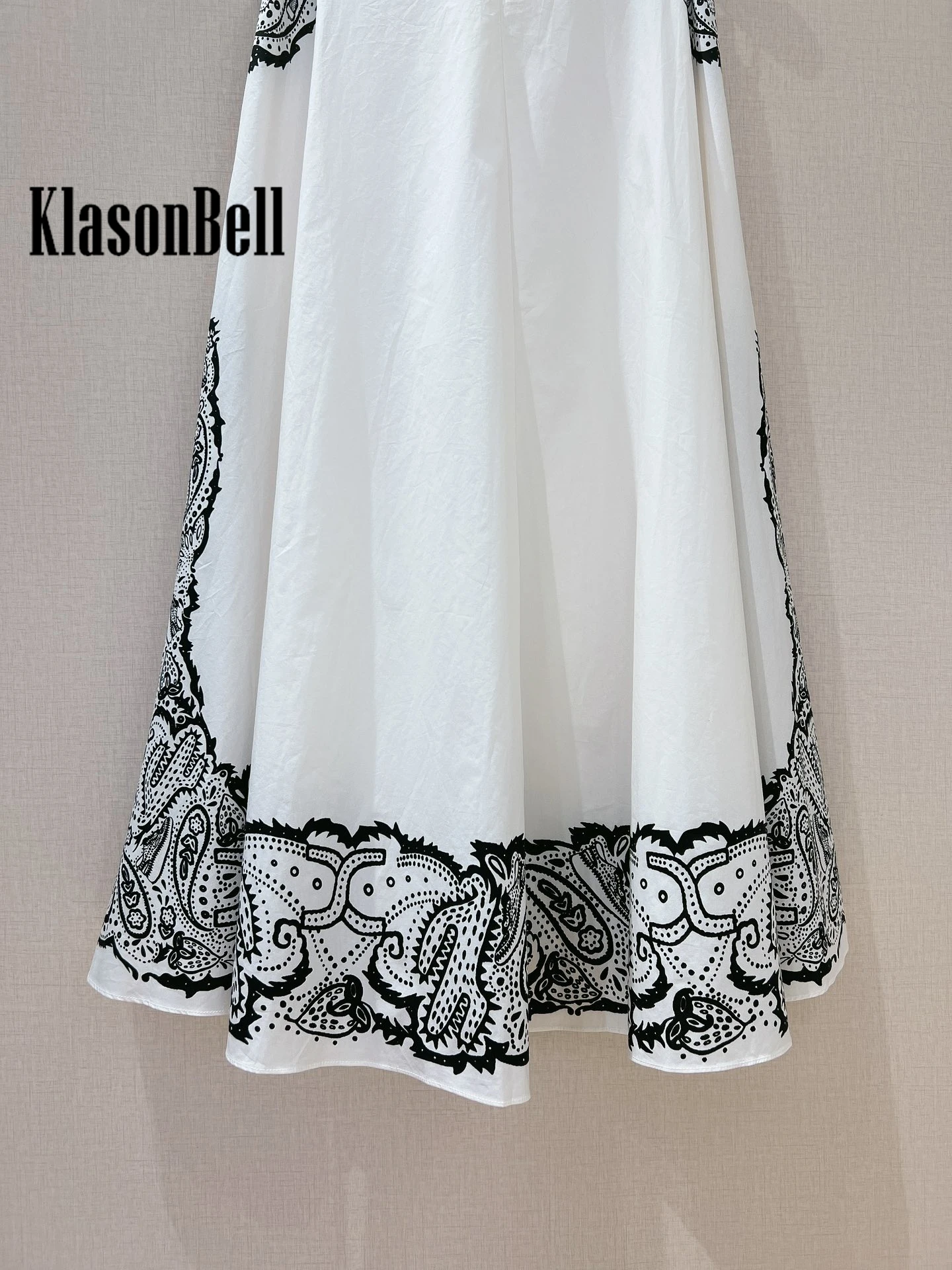 KlasonBell-Conjunto de algodón para mujer, camisa de manga corta con estampado abombada dulce y elegante, falda larga acampanada de cintura alta, a la moda, 5,21