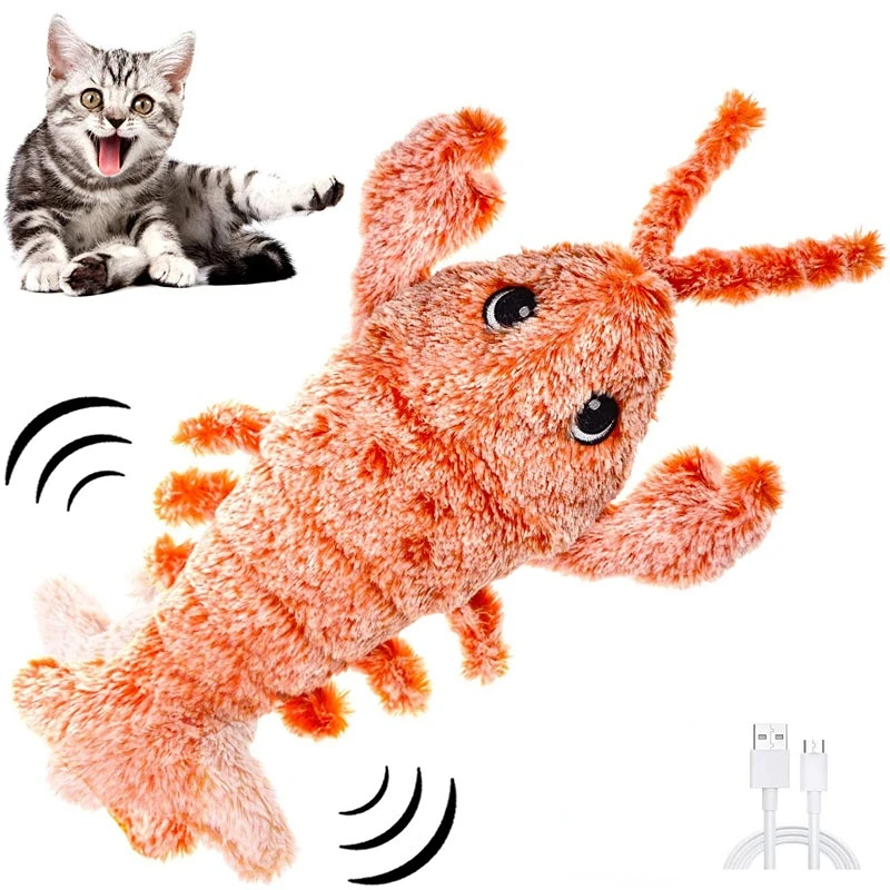 Electric Simulation Lobster Jumping Toy USB Rechargeable Jumping Shrimp Plush Electric Pet Teasing Cat Dogs Toys Pet Supplies