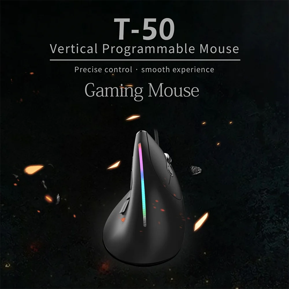 

ZELOTES T-50 Mouse Wired Vertical Mouse USB 9 Buttons Ergonomic 12800DPI Adjust Optical RGB Gaming Mouse for PC Laptop Computer