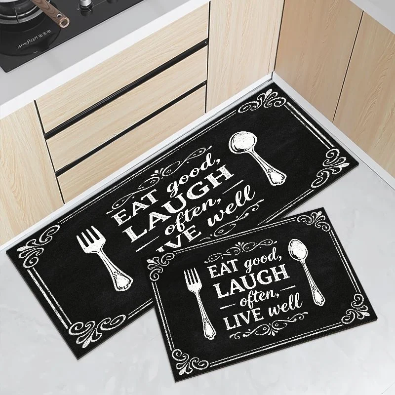 VIKAMA Blackboard Style Kitchen Chef Hat Utensil Runner Mat Anti Slip Waterproof Oil Resistant Two Piece Floor Rug Home Decor