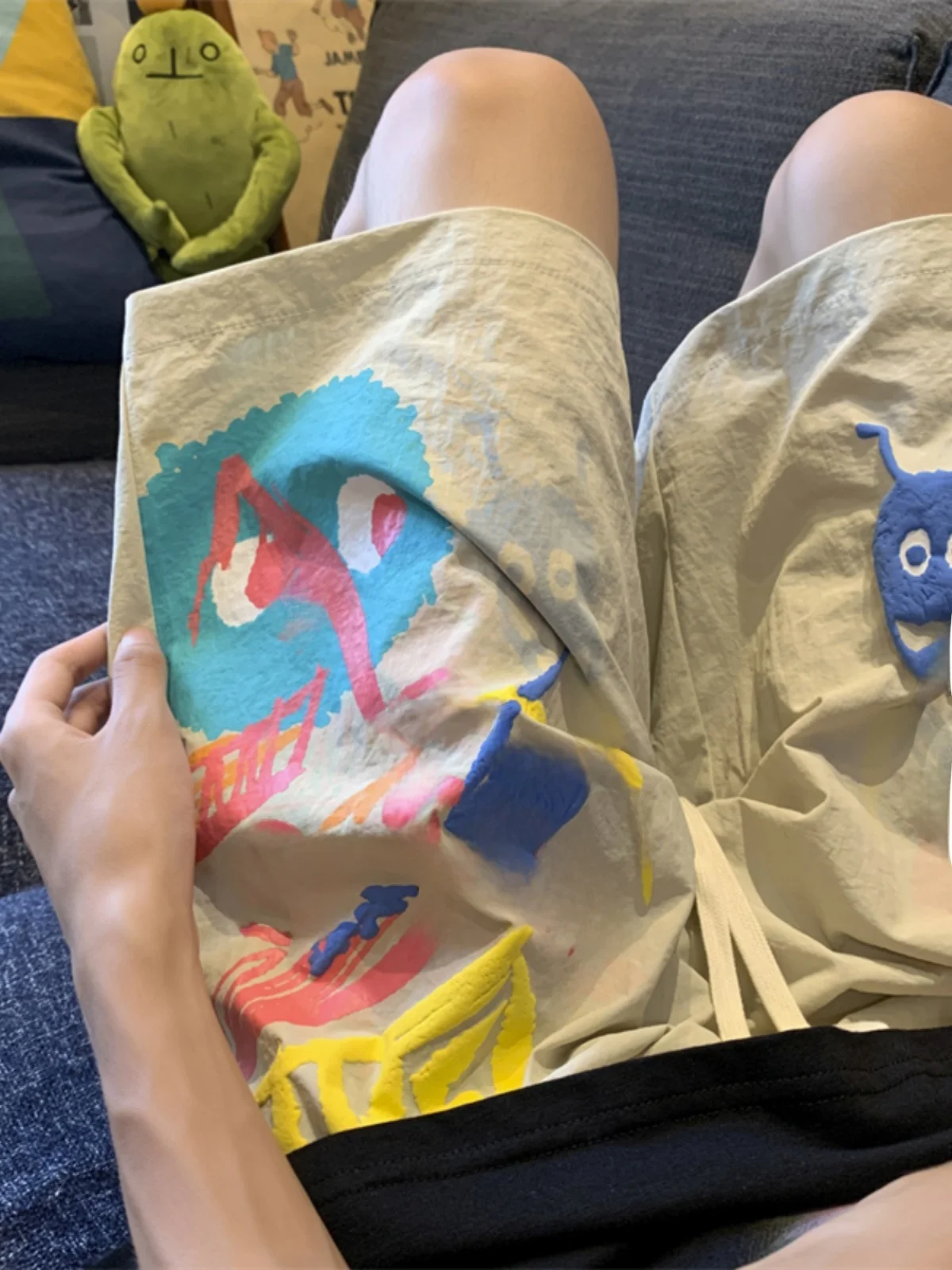 

Dopne Qui Dry Ice Silk Men's orts Summer American fiti Thin Cool Beach Pants Casual Loose Fit Low Waist orts