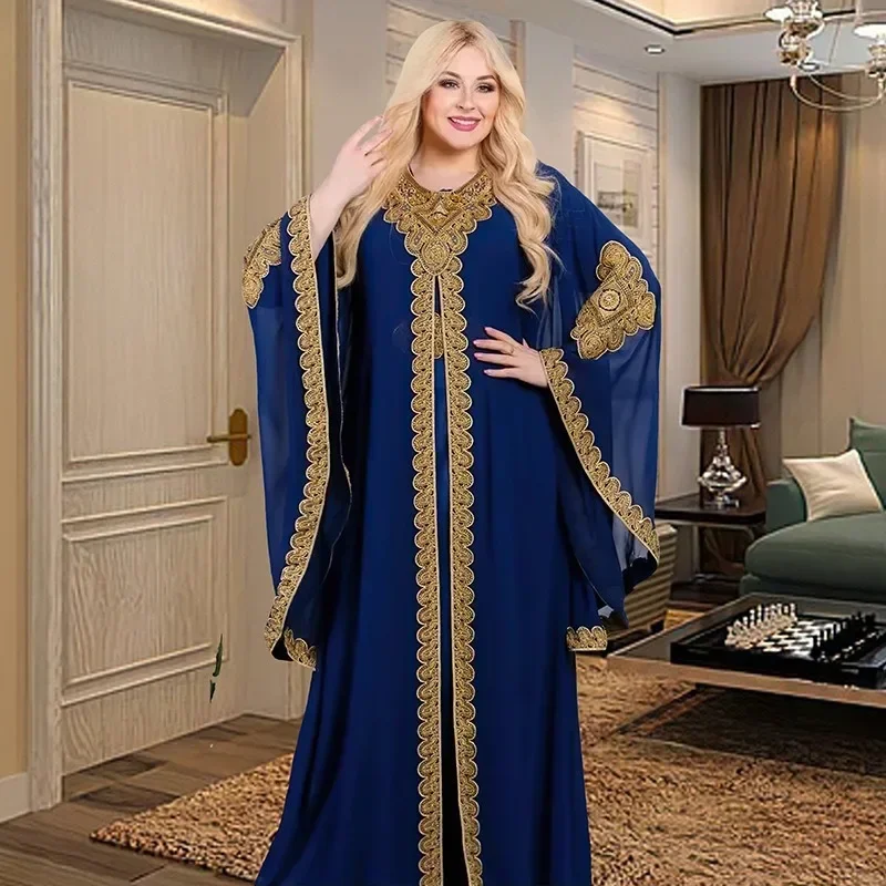 Caftano Dubai Abaya turchia abito lungo in Chiffon musulmano abbigliamento islamico abiti africani eleganti per le donne Boubou Robe Djellaba Femme