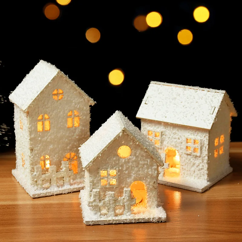 

Christmas Led Light Wooden House Christmas Tree Decorartion Snowflake Luminous Cabin For Xmas Home Ornaments Noel New Year Gifts