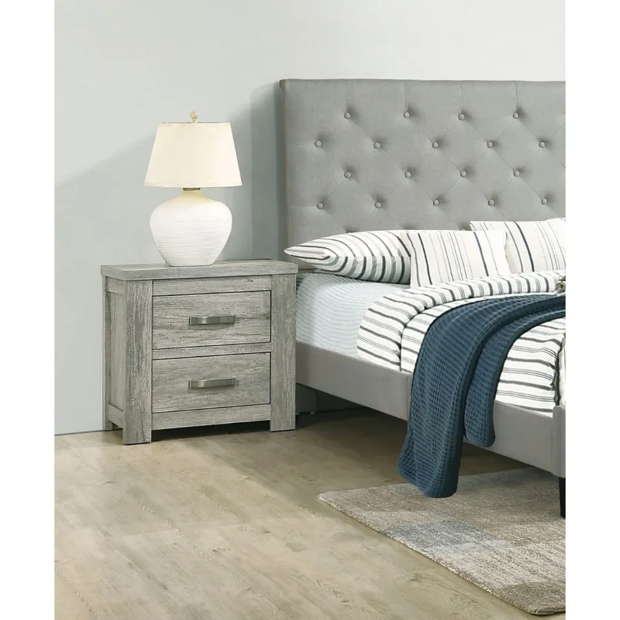 Bedroom Furniture Rustic Light Grey Simple 1pc Nightstand 2-Drawers Bed Side Table Solidwood