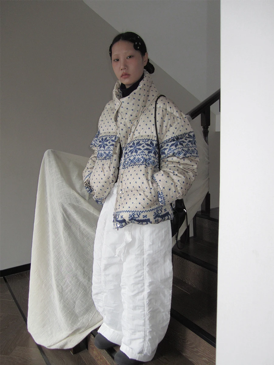 

Warm ort Cotton Jaet Women's Loose Fit Cisas Island Print Coat Korean Sle Commute Faion Chinese Production