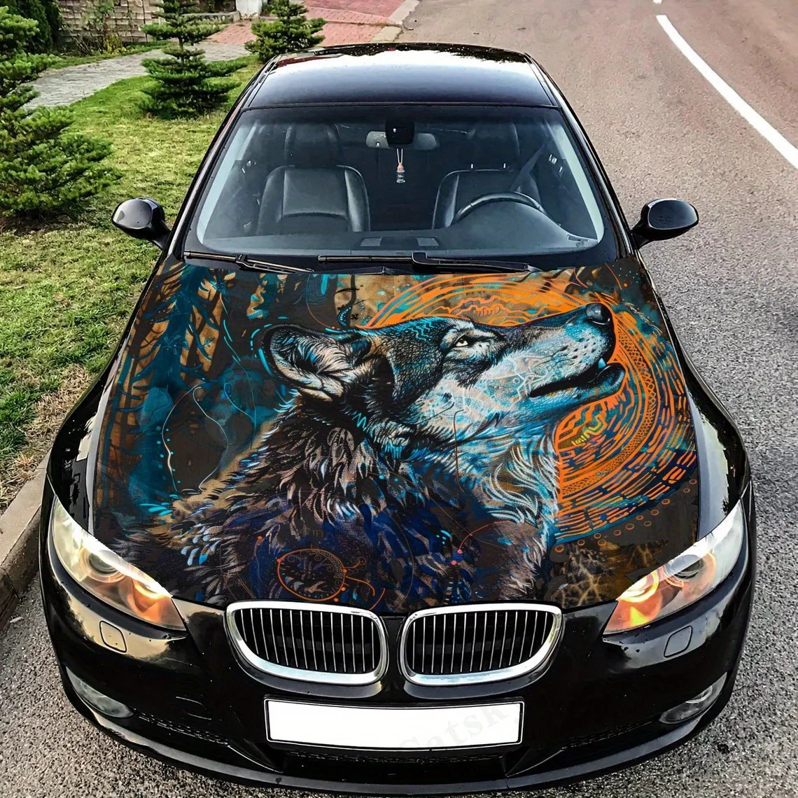 

Howling Wolf Car Hood Vinyl Wrap - Waterproof, Self-Adhesive, Surface Protection Decal Sticker For Auto Engine,Realistic Pattern