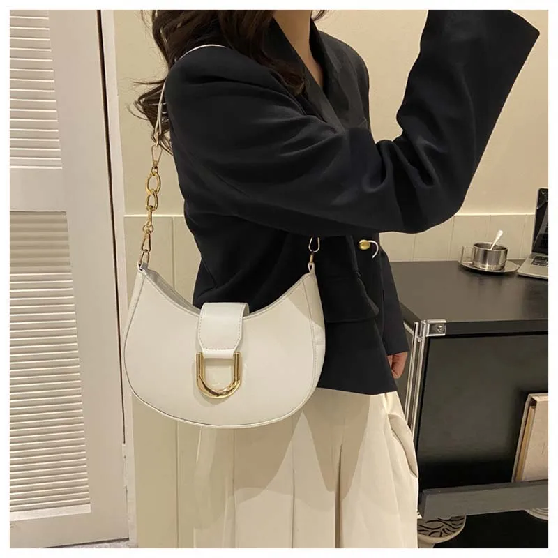 2024 New Fashion Texture Women\'s Shoulder Bag Solid Color Leather Underarm Bag Unique Designer Brand Handbag Casual Hobo Bags