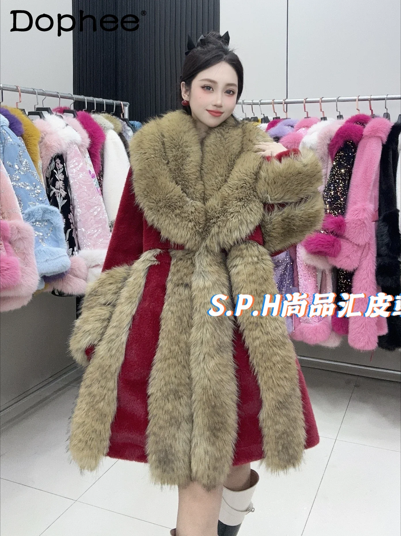 

Extravagant Big Shawl Thickened Faux Fur Coats Womens 2024 Winter New Warm Elegant High Waist Long European Mink Fluffy Jacket