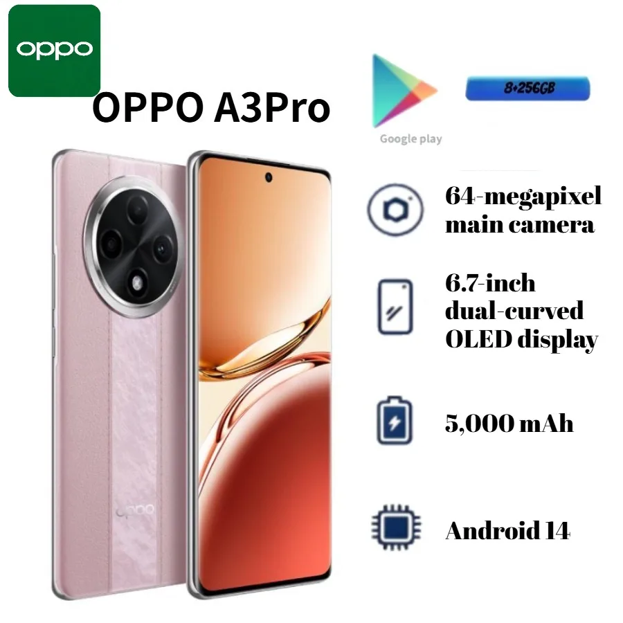 2026 Latest Model Global OPPO A3 Pro 5G 8+256GB 16GB Extended RAM 80W Fast Charge 120Hz AMOLED Screen Android 14 Smartphone