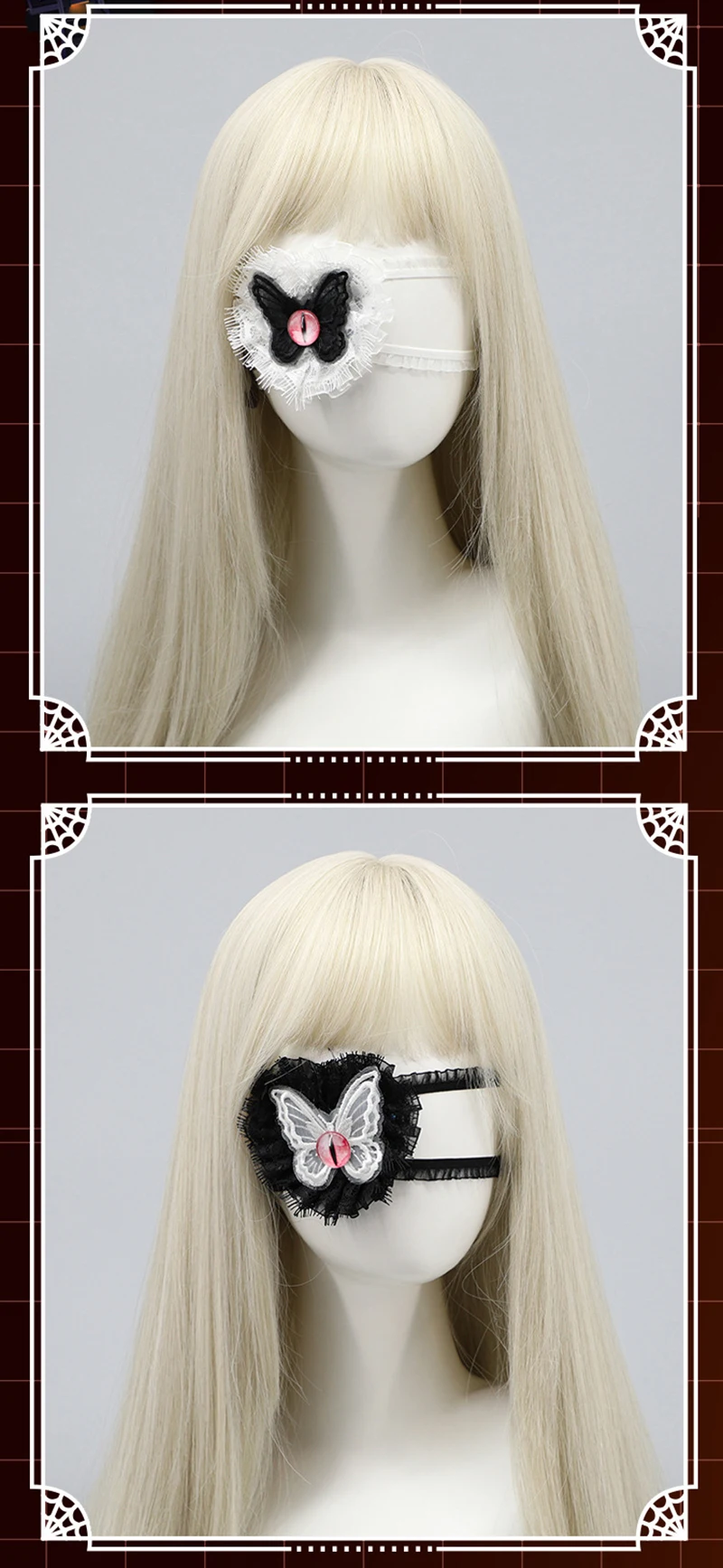 Lolita Gothic One Eye Maske Cosplay Anime Halloween Party Kostüme Prop Kostüm Weihnachten Dame Mädchen Herz Brillen Weihnachten Geschenke – Detail 6
