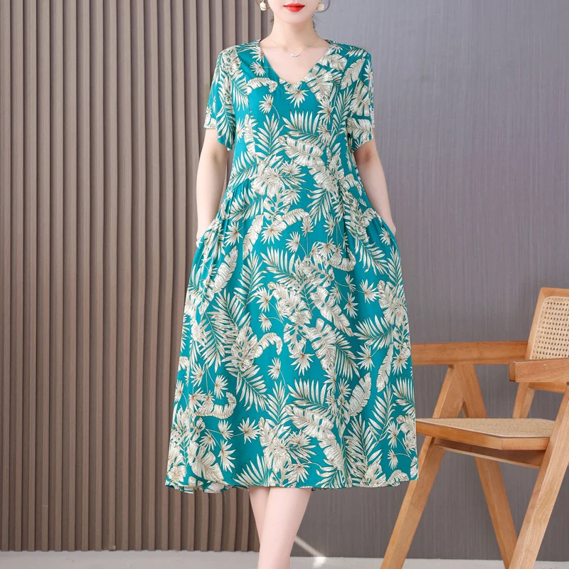 New Fashion 2024 Summer Dress For  Women  Plus Size Print Vintage Bohemia O-Neck Dress Sundress Women Clothing