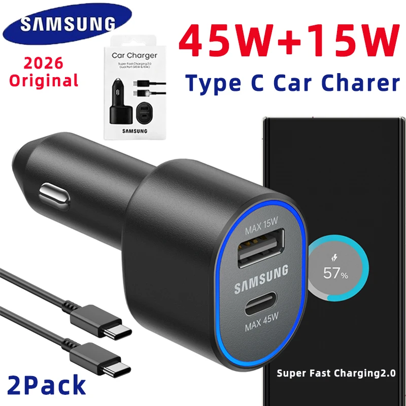 

Original SAMSUNG Car Charger 60W 45W 15W Fast Charging Usb C Auto Cargador Galaxy S25 Ultra S24 S23 S22 S21 A56 A17 Z Flip 7 6 5