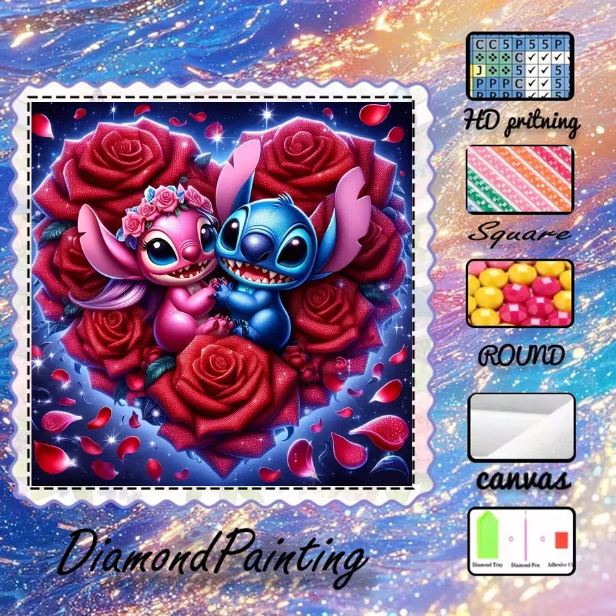 1 Stück - Potdemiel-5D-DIY - Beflockter Stoff - Spezialbohrer - Diamantmalerei-Set - Rose, Charakter - Diamantkunst
