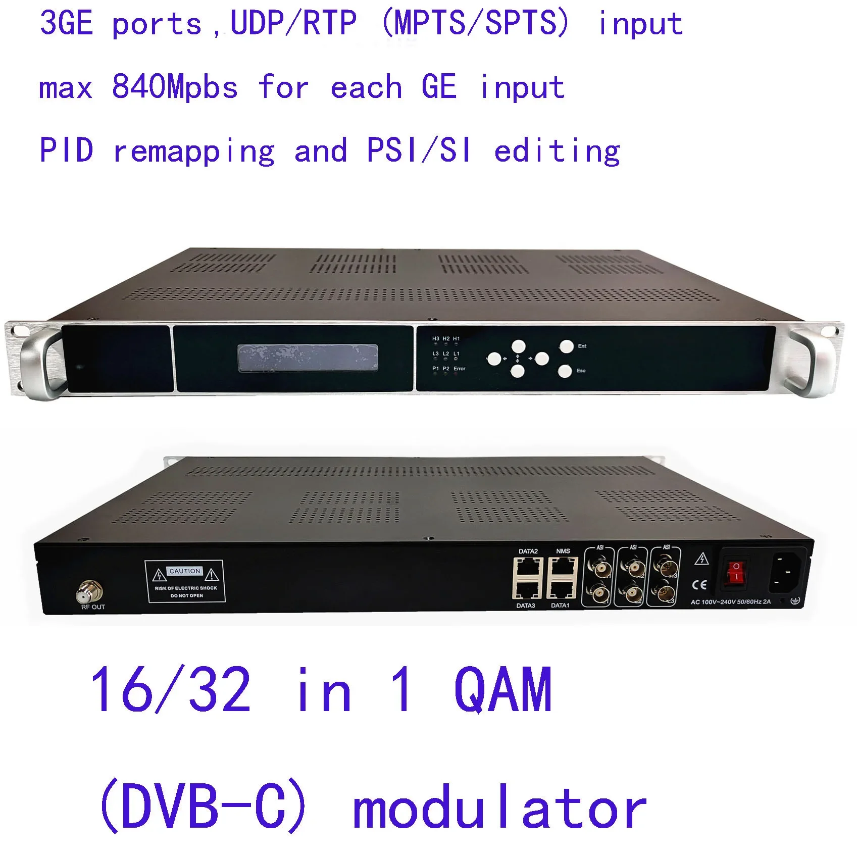 16/32 pembawa modulator digital DVB-C, giga IP ke DVB-C modulator, modulator catv digital,