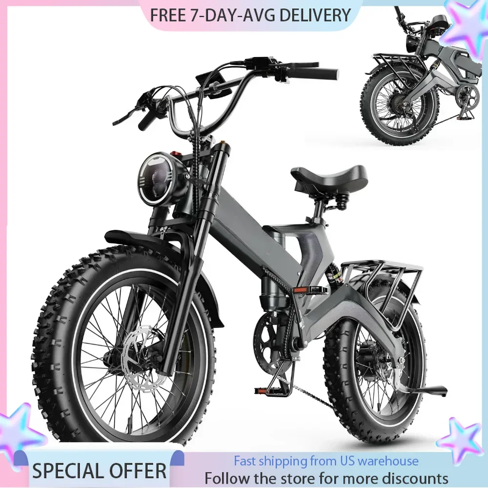 2000W Motor Folding Electric Bike for Adults,35MPH 100 Miles Long Range,48V 25Ah Removable Battery, 20