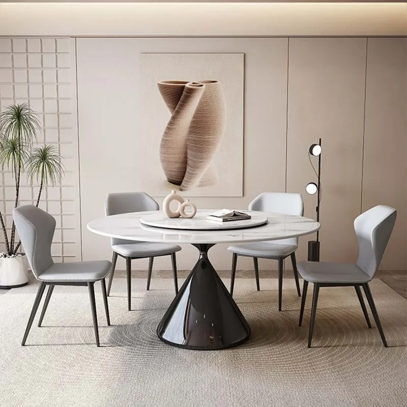 

Round Turntable Dining Table Modern Legs Metal Design Luxury Table Small Restaurant Mesa Redonda Comedor Restaurant Furniture