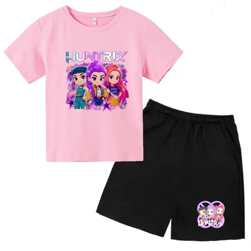 

Kids Summer T-shirt Trend Musical Dance Idol Star Boy Girl 3-12 Years Top Short-Sleeved+Shorts Two-piece set Casual Charming Set