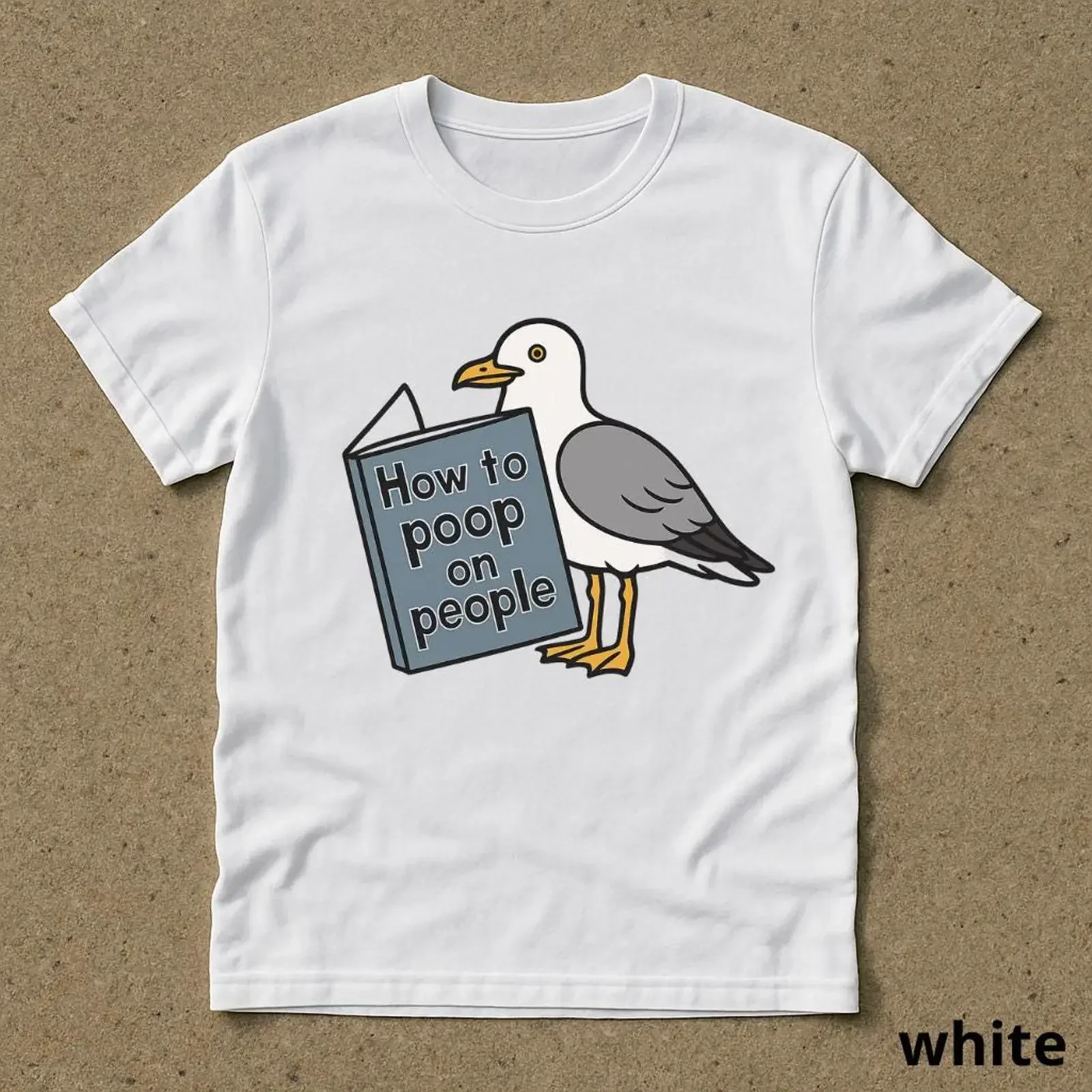 Funny Seagull 'How to Poop on People' T shirt 90s Vintage Retro Casual for Adults vintage Washed Slightly fashion streetwear