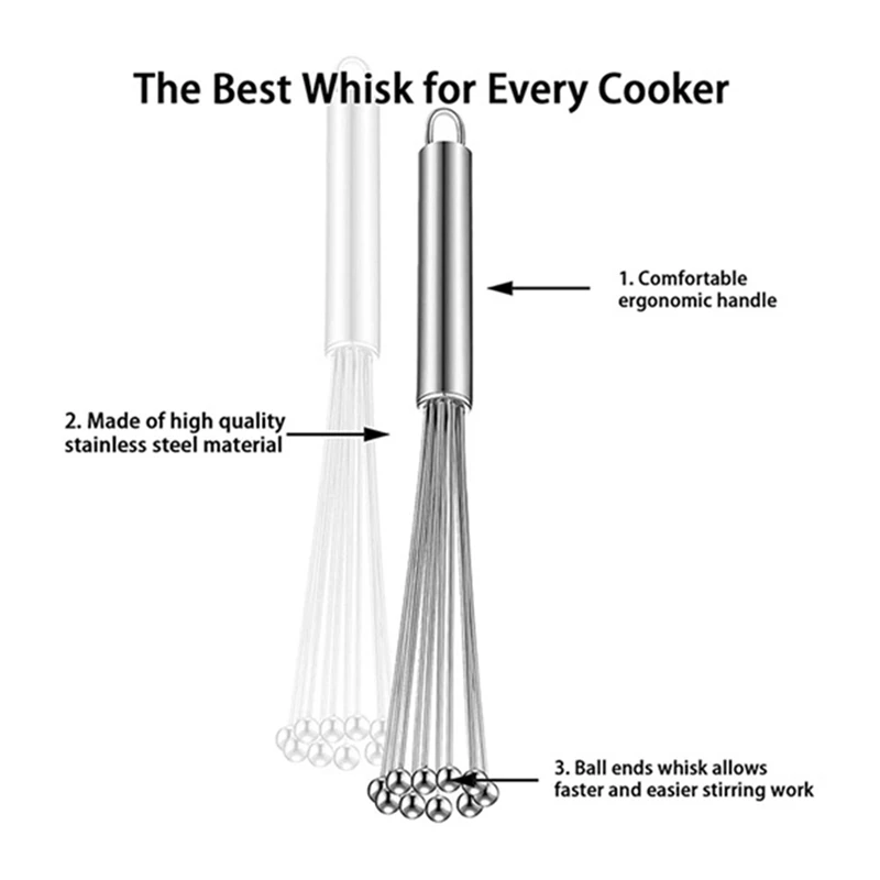 4 Pieces Stainless Steel Ball Whisk Wire Egg Whisk Set Kitchen Whisks For Cooking, Blending,Beating (10 Inch&12 Inch)