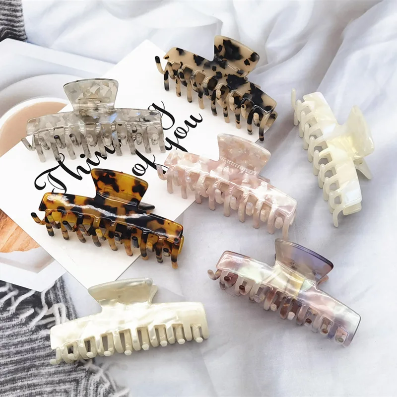 

New Korean Fashion 9.2cm Retro Leopard Print Hair Clip Claw High Quality Marbling Acetic Acid Shark Clip For Graceful Lady