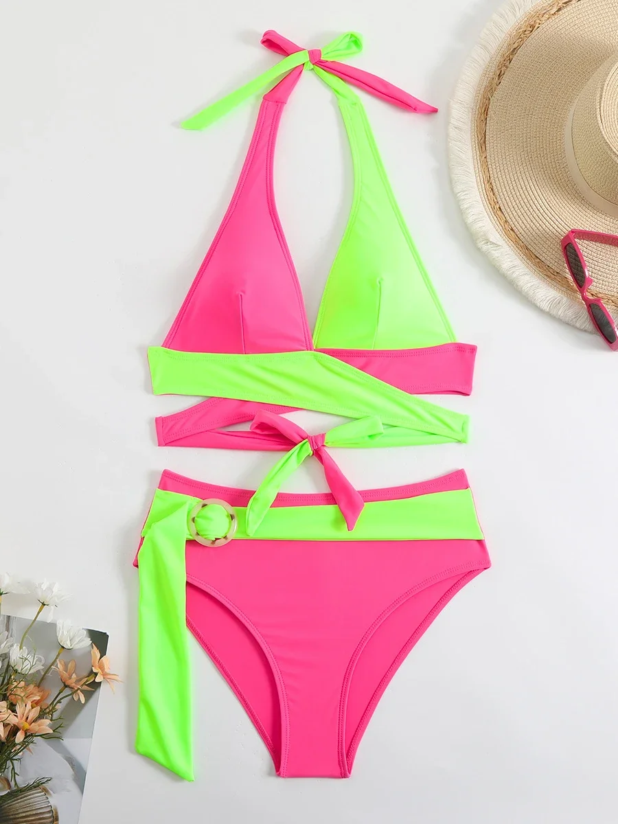 

Sexy Criss Cross Bikini Women Swimsuit 2025 High Waist Swimwear Halter Bikinis Sets Female Bathing Suits Swimming for Beach Wear