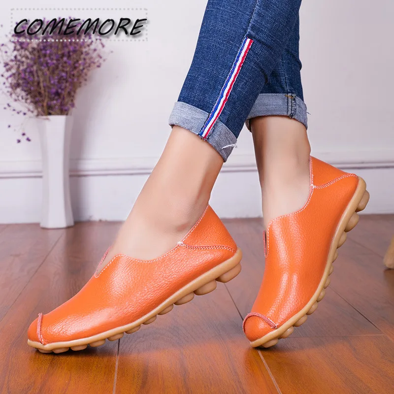 Women 2023 Leather Shoes Moccasins Mother Loafers Soft Flats Casual Female Driving Ballet Footwear Comfortable Round Head Autumn