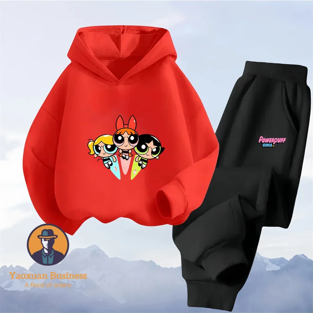 

Сезонные толстовки с капюшоном для девочек The Powerpuff, толстовки для совместной уличной одежды, детские толстовки с капюшоном