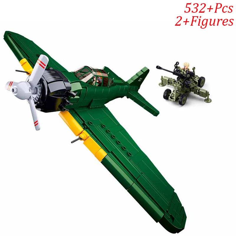 World War II Japan Mitsubishi A6M Shipborne Zero Fighter Building Blocks WW2 Battle Bomber Military Weapons Model Brick Toy Gift