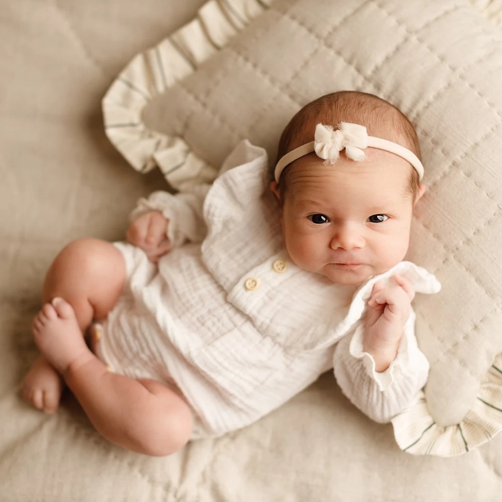 Newborn Photography Props Baby Girl Double Layer Lace Romper Vintage Muslin Cotton Infant Photoshoot Outfit Studio Clothes