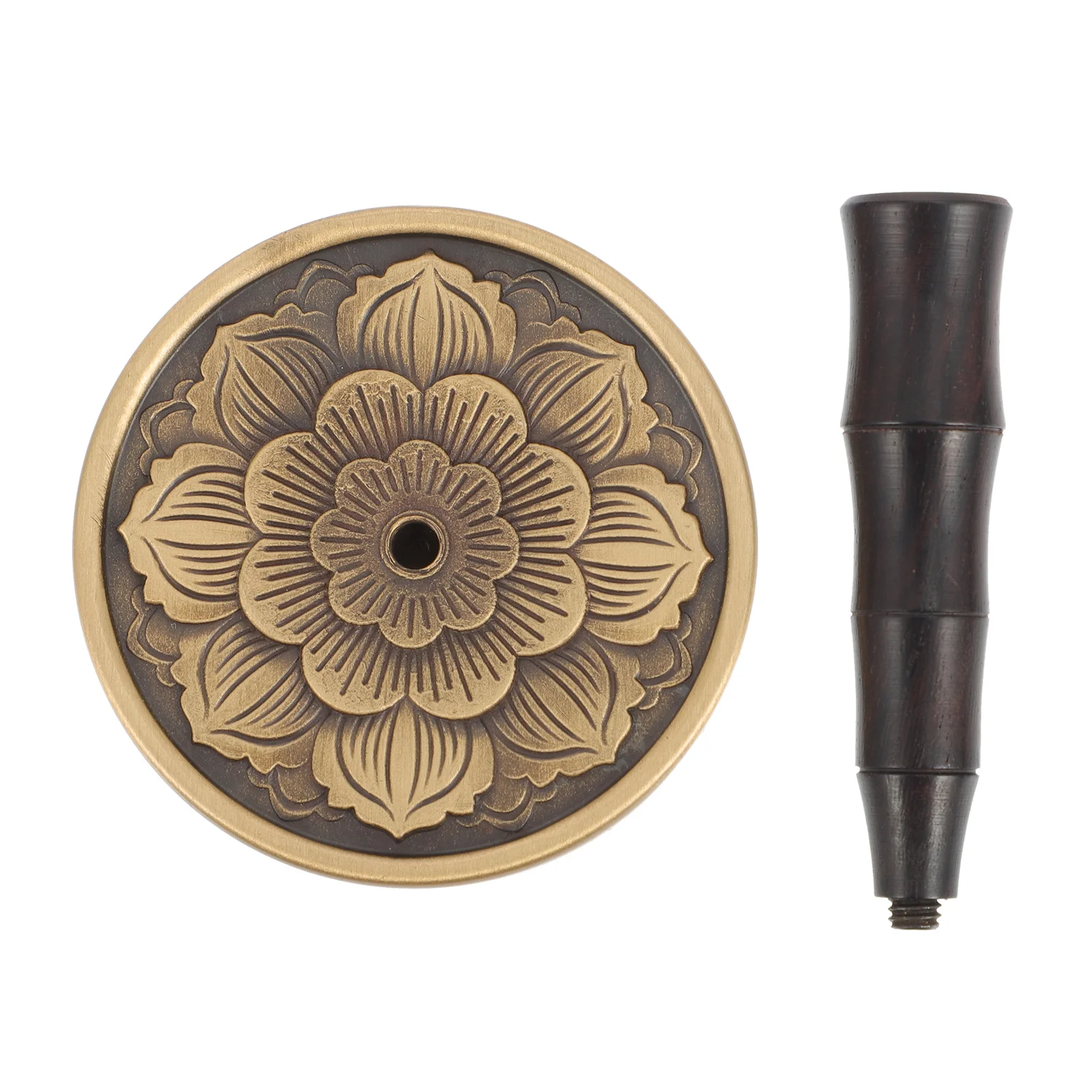 

Exquisite Incense Ash Press Mold Copper Incense Presser for Living Room Bedroom Hotel Easy Use Anti Skid Handle Vintage Style