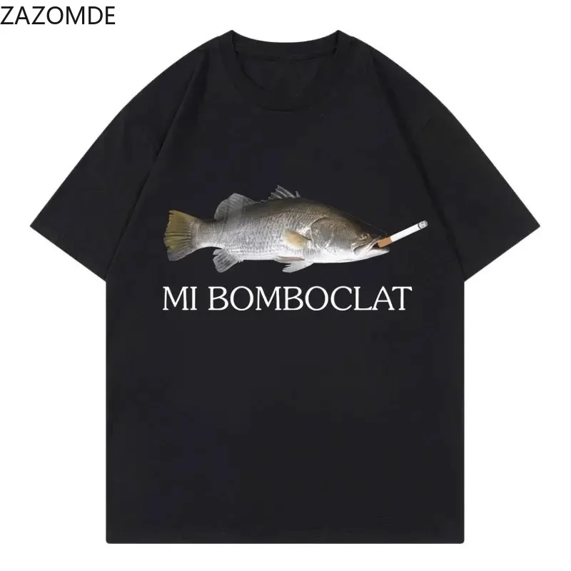 ZAZOMDE Marine Animal Lover Graphic T-Shirt Funny Surreal Fish Portrait Clean Retro Text Unisex Loose Oversized Casual Tees