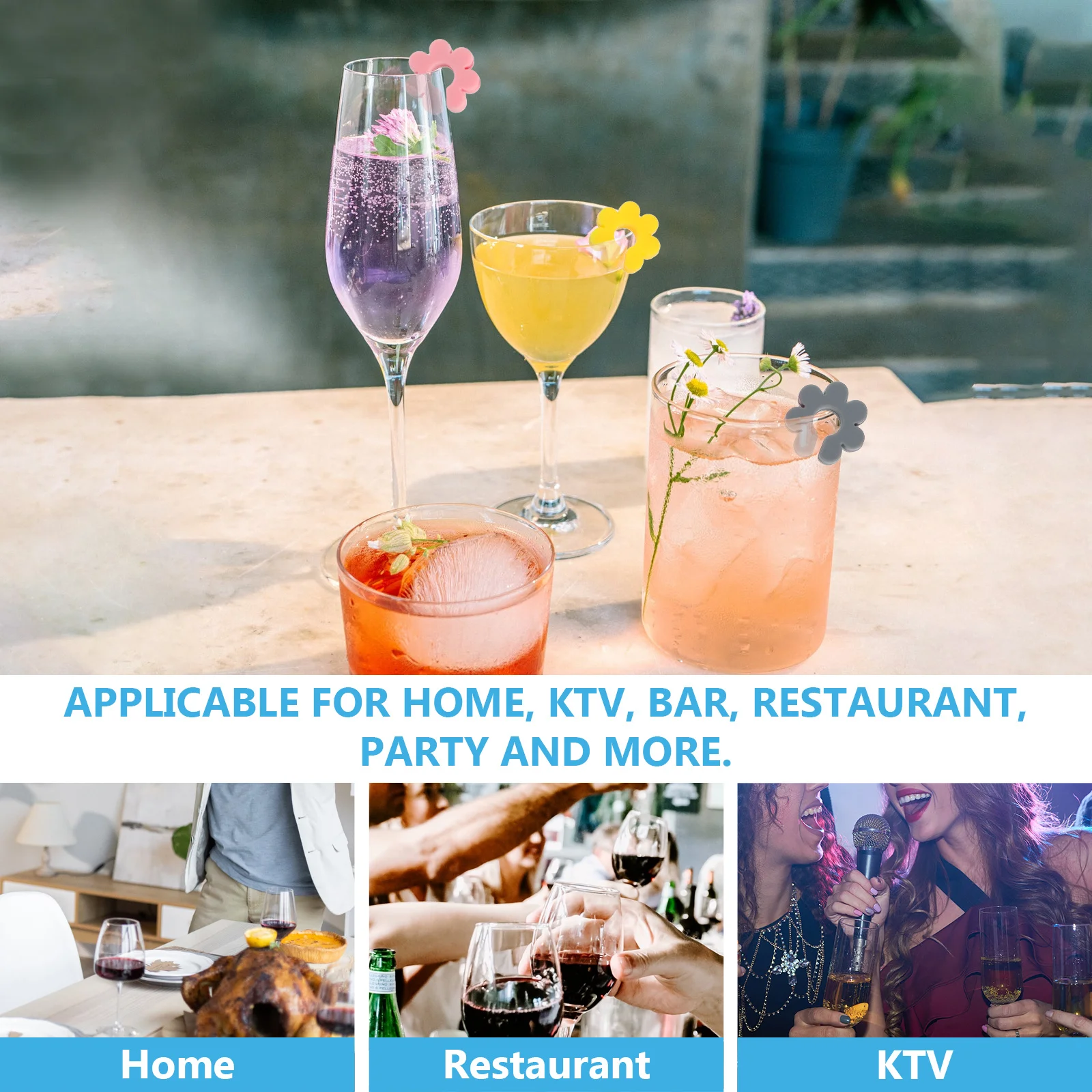 8 قطعة كأس للنبيذ زهرة سحر سيليكون علامات المشروبات النبيذ الأحمر الزجاج معرف لتزيين الحفلات استخدام علامات المشروبات