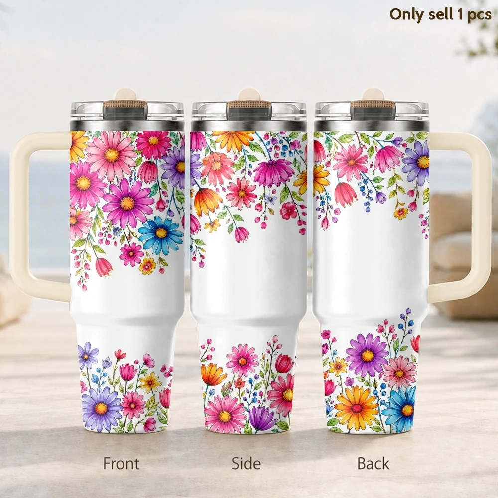 

Flower Painting Art Vacuum Flasks 40oz 3rd Gen Vacuum Insulated Stainless Steel Tumbler Cup with Handle Straw Lid