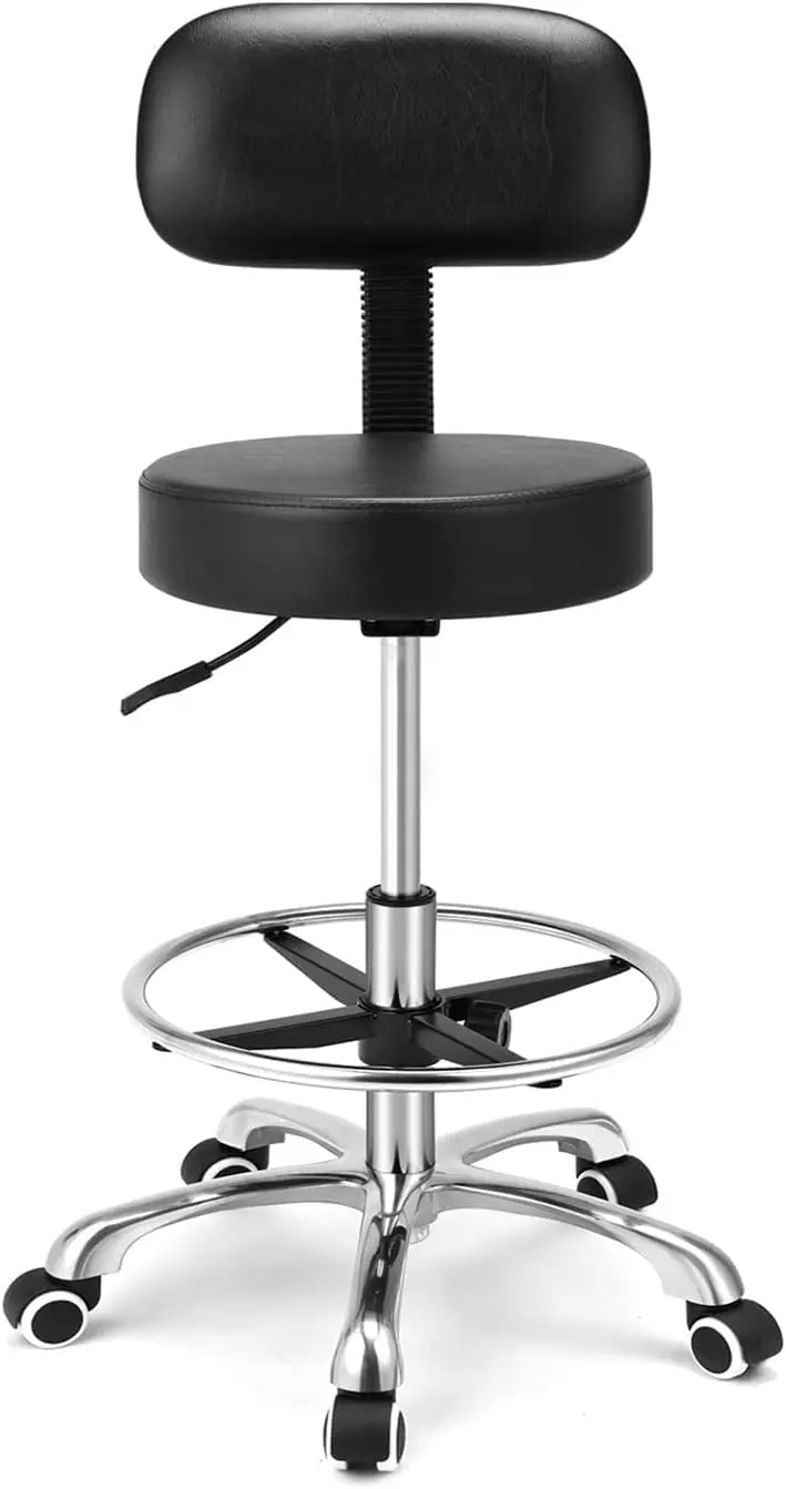 Kaleurrier Rolling Stoools with Back Rest, Swivel Adjustable Heavy Duty Stool Chair for Salon Kitchen Counter Lab Garage Dentist