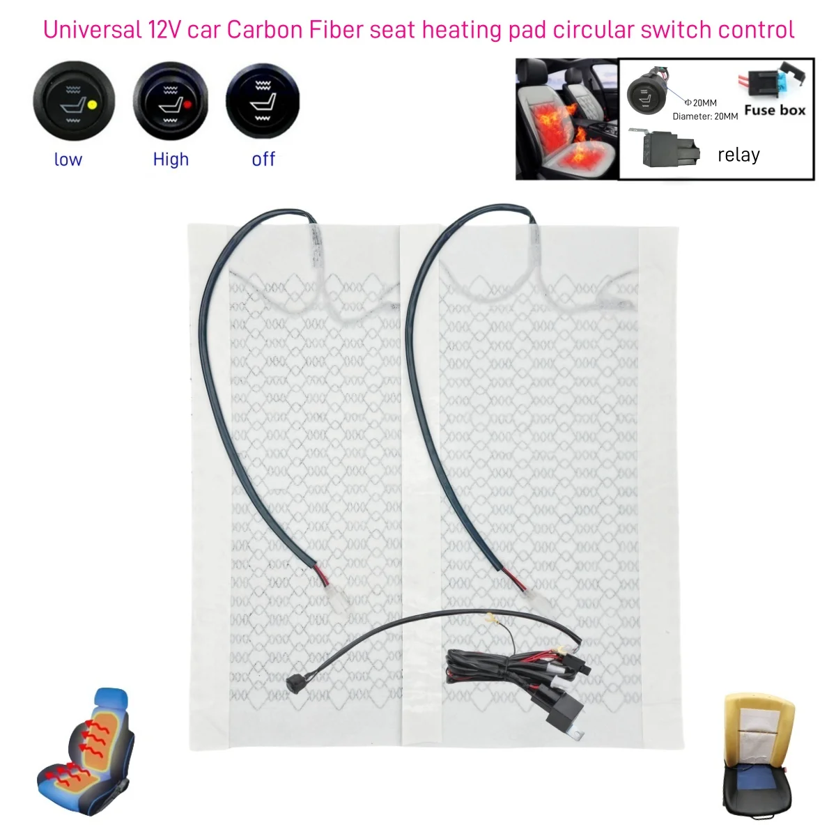 12V universal carbon fiber seat heating heater pad car heater round switch heated seat cover warm support Autumn winter