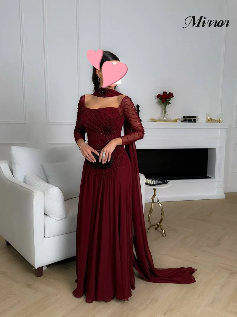 

Mirror Dress Elegant Vintage Sexy Sweet Red Beads Flowers Chiffon Customized Formal Occasion Prom Dress Evening Party Gowns