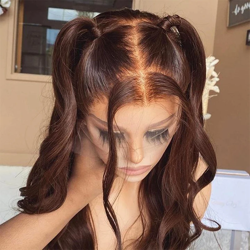 28 inch 200% Soft  Glueless Brown Body Wave 5x5 Silk Base Jewish Human Hair Wig With Baby Hair HD Lace European Hair Preplucked