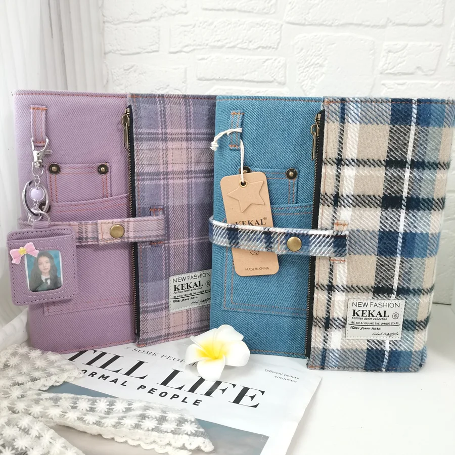 Jeans Plaid Patchwork Binder A5 Photocard Collect Book Button Lock 3inch Photocards Holder 4grid Photo Album Card Collector Gift