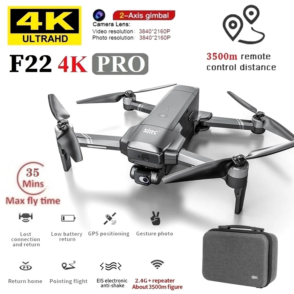 SJRC F22 4K Pro GPS Drone 4K Professional RC Drone 3.5KM with 2-Axis EIS Gimbal 5G WIFI GPS Quadcopter FPV Drone