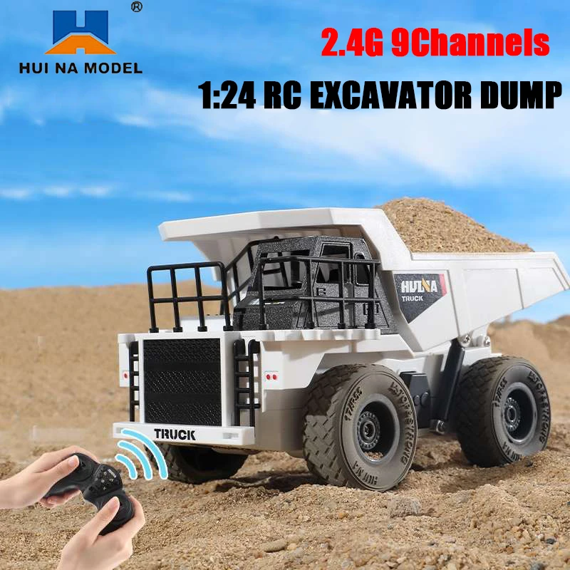 HUINA RC Excavator Dumper 1/24 Alloy 9CH Remote Controlled Crawler Dump Truck RC Tractor Excavation Children's Day Gifts