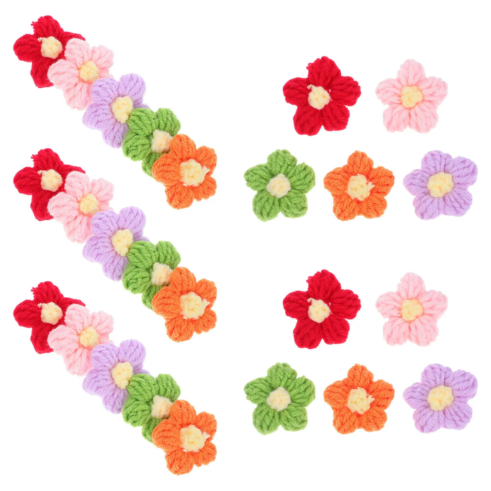 

50Pcs Crochet Flowers Puff Stitch Handmade Yarn Knitted Floral Embellishments for DIY Crafts Clothing Accessories Handmade