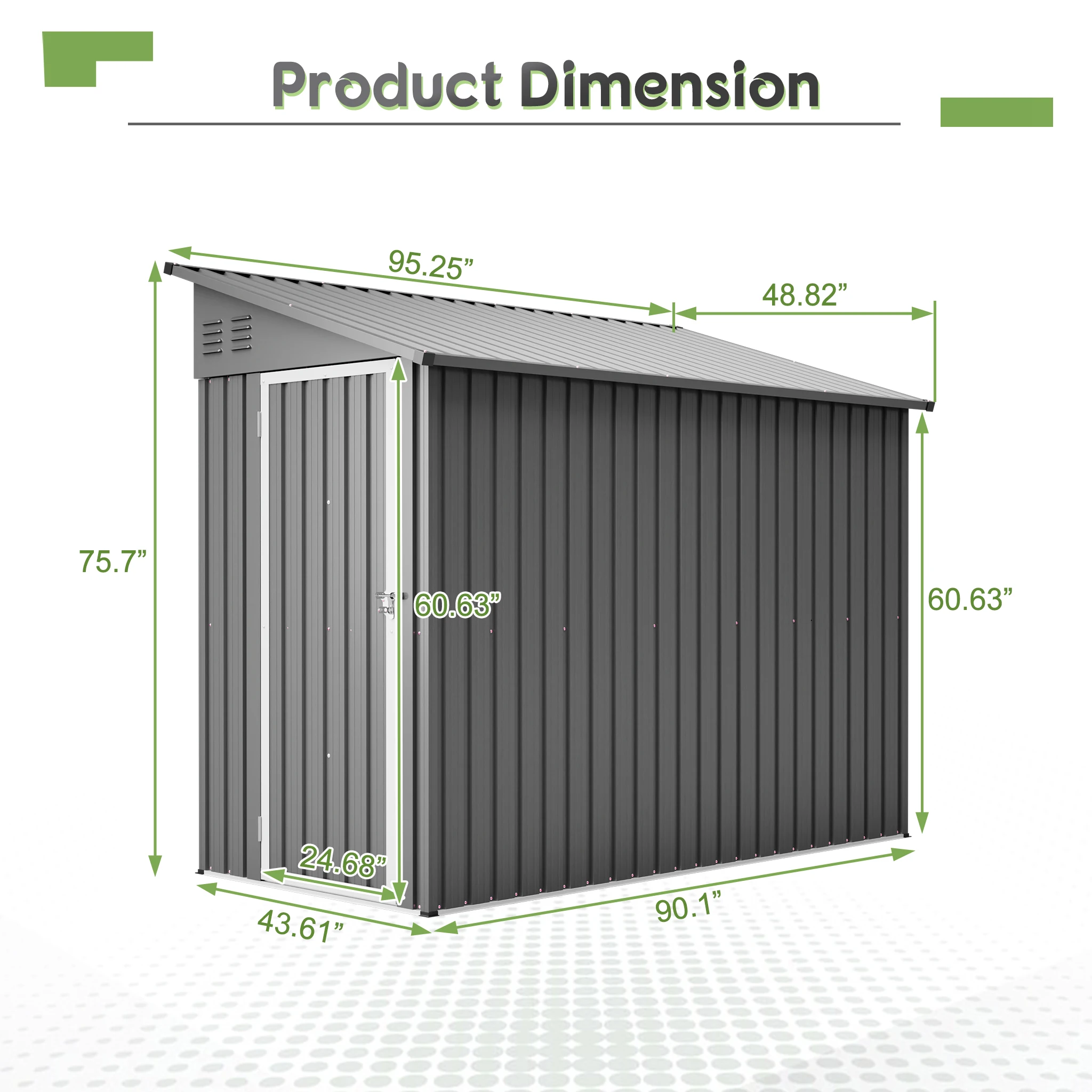 90×44×76 in Slant Roof Galvanized Steel Outdoor Storage Shed with Single Side Door Design, Weather Resistant Anti-Rust Waterproof Metal Garden Shed for Tools Bikes Seasonal Items Storage