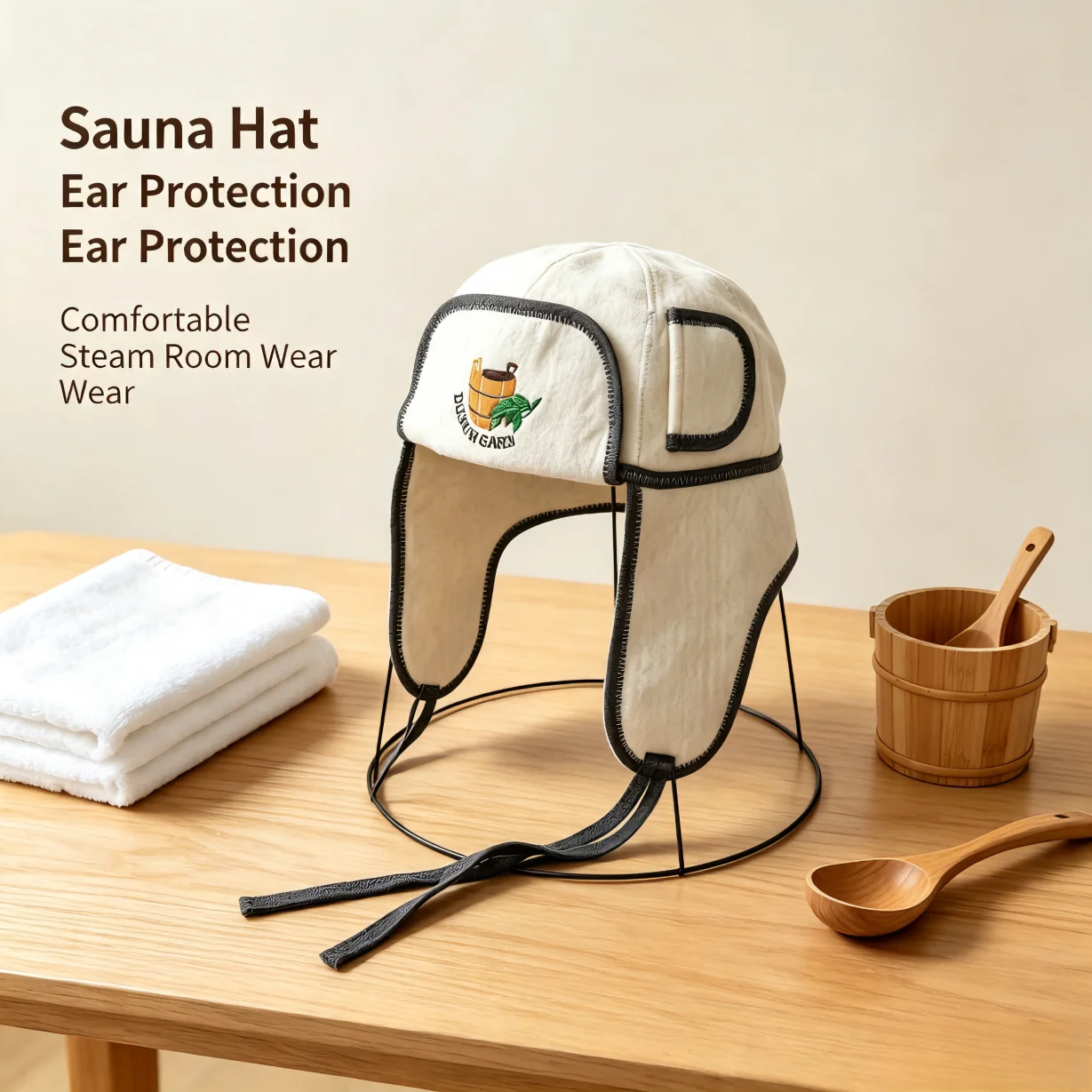 Wool Felt Sauna Hat With Ear Protection Embroidered Russian Banya Hat Heat Resistant Bath Accessory for Men Women