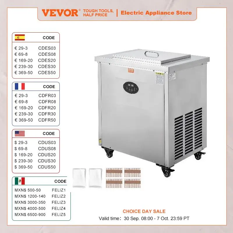 Vevor เครื่องทำไอติมเชิงพาณิชย์, ชุดแม่พิมพ์2ชิ้นเครื่องทำไอซ์ป๊อป52ชิ้นเครื่องทำที่ทำไอติมแท่งเชิงพาณิชย์ทำสแตนเลส