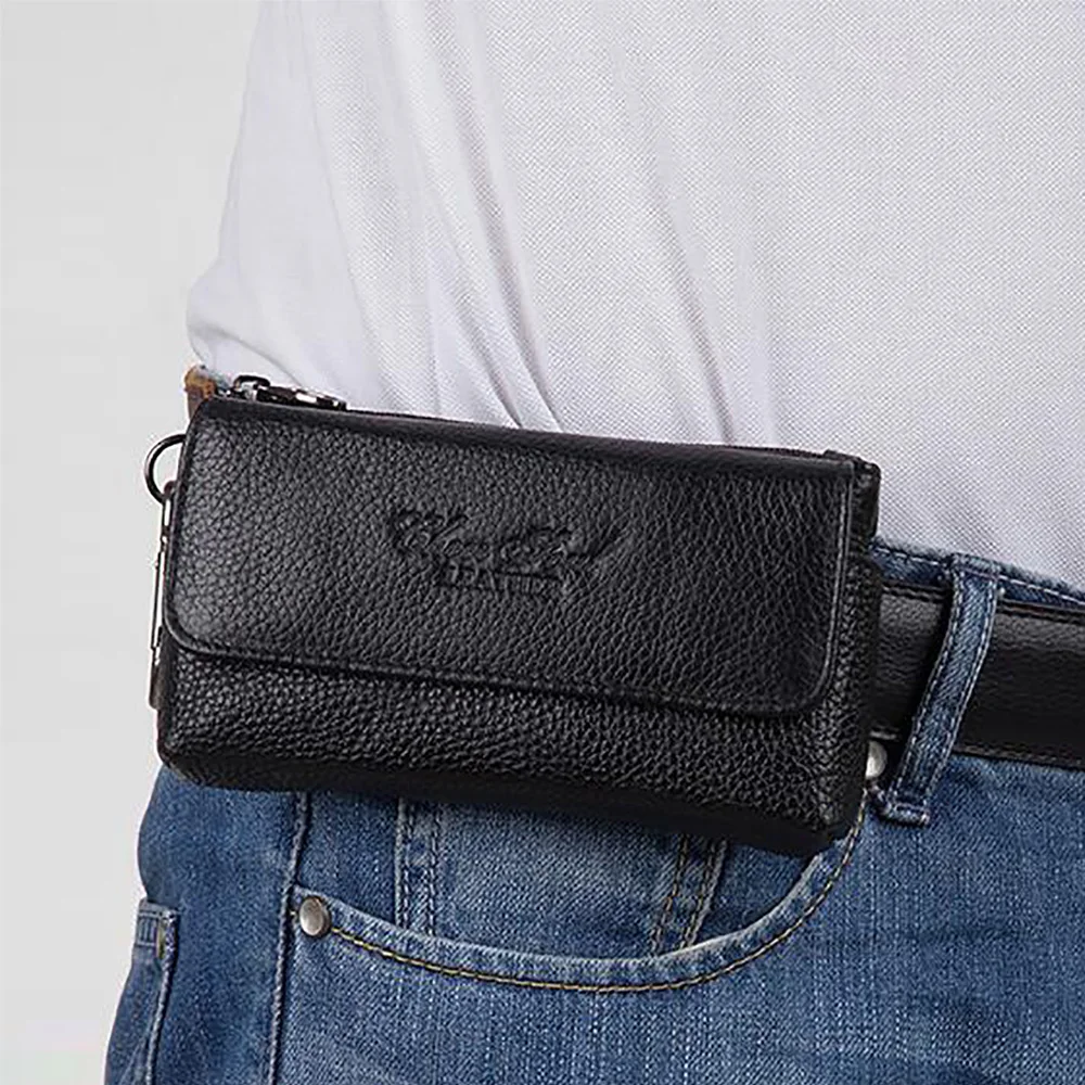 Men Fanny Waist Pack Belt Hip Bum Bag Genuine Leather Business Real Cowhide Skin Loop Male Mobile Cell Phone Case Hook Bag